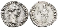 ROMAN IMPERIAL Domitian (AD 81–96). Quinarius (AR, 14 mm, 1.38 g), Rome mint, AD 88. IMP CAES DOMIT AVG GERM P M TR P VIII Head of Domitian, laureate, right / COS XIIII LVD SAEC FEC Herald, wearing a 