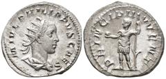 ROMAN IMPERIAL Philippus II, Caesar (AD 244–247). Antoninianus (AR, 23 mm, 4.22 g), Rome mint, struck unter Philippus I Arabs, AD 246–247. M IVL PHILIPPVS CAES Bust of Philippus II right, radiate, dra