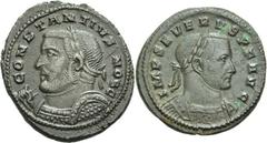 CONSTANCE CHLORE. Follis frappé à Londres en 303Buste à gauche, tenant la lance sur l’épaule. R/. Génie. (RIC, n° 39). 10,10g. - SÉVÈRE II (Auguste 306-307). Follis frappé à Trèves en 305/306. Buste à