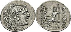 Tétradrachme, Messembria, (vers 175-125). A/. Tête d’Héraclès à droite, coiffée de la peau de lion. R/. Zeus assis à gauche, tenant aigle et sceptre. Delta et A sous un casque devant et HPA sous le si