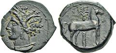 MONNAIES GRECQUES: SICILE ET CARTHAGE Bronzes au palmier (2), Carthage, (241-146). A/. Tête de Tanit à gauche, couronnée d'épis et de roseaux. R/. Cheval à droite devant un palmier. - Références : Mül