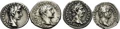 LOTS DE MONNAIES et MÉDAILLIERS EMPIRE ROMAIN. Lot de 4 deniers. AUGUSTE (31 av.-14 ap.). Denier, Lyon (2av.-4ap.). (Giard, n° 1656 - Cohen, 43 - RIC, n° 207-351). TRAJAN (98-117). Deniers, Rome, 100 