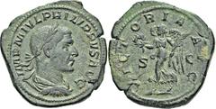 EMPIRE ROMAIN EMPIRE ROMAIN. PHILIPPE Ier (244-249). Sesterce, Rome. A/. Buste lauré, drapé et cuirassé à droite. R/. La Victoire à gauche.- Références : Cohen, n°232 - RIC, n°192a p. 92- Bronze. 22,4