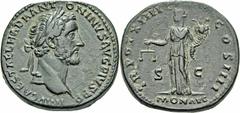 ROME ET BYZANCE ROME ET BYZANCE. EMPIRE ROMAIN. ANTONIN LE PIEUX (César 138 - Auguste 138-161).Sesterce, Rome (149/150). A/. Tête barbue et laurée à droite. R/. La Monnaie debout à gauche, tenant une 