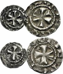 MONNAIES FÉODALES MONNAIES FÉODALES. Évêché du PUY. ÉGLISE NOTRE-DAME (Xe siècle). Denier et obole. Inscriptions autour d'une croix. Références: Denier, Duplessy, n°838 - Fécamp, n°8522 (denier) - Poe