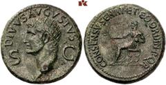 RÖMISCHE MÜNZEN MÜNZEN DER RÖMISCHEN KAISERZEIT. Gaius Caligula, 37-41. - für Divus Augustus. Æ-Dupondius, Rom; 15,55 g. Kopf l. mit Strahlenbinde//Augustus sitzt l. mit Zweig. BMC 88; Coh. 87; RIC² 5