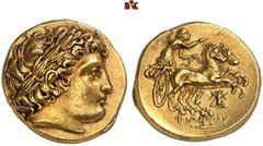 DIE SAMMLUNG ROGER WOLF - CLASSICA ET PATRIA. GRIECHISCHE MÜNZEN. MACEDONIA. KÖNIGREICH Philippos II., 359-336 v. Chr. AV-Stater, posthum, 323/317 v. Chr., Magnesia; 8,61 g. Apollokopf r. mit Lorbeerk