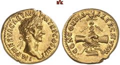 DIE SAMMLUNG ROGER WOLF - CLASSICA ET PATRIA. RÖMISCHE MÜNZEN. MÜNZEN DER RÖMISCHEN KAISERZEIT. Nerva, 96-98 AV-Aureus, 97, Rom; 7,47 g. Kopf r. mit Lorbeerkranz//Zwei Hände halten Legionsadler auf Pr