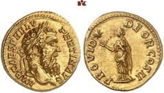 DIE SAMMLUNG ROGER WOLF - CLASSICA ET PATRIA. RÖMISCHE MÜNZEN. MÜNZEN DER RÖMISCHEN KAISERZEIT. Pertinax, 193 AV-Aureus, Rom; 7,23 g. Kopf r. mit Lorbeerkranz//Providentia steht l., die Rechte zu eine