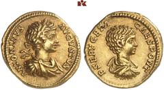 DIE SAMMLUNG ROGER WOLF - CLASSICA ET PATRIA. RÖMISCHE MÜNZEN. MÜNZEN DER RÖMISCHEN KAISERZEIT. Antoninus III. Caracalla, 198-217 - und Geta. AV-Aureus, 199/200, Rom; 7,49 g. Drapierte Büste des Carac