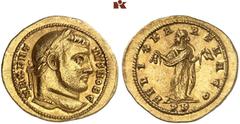 DIE SAMMLUNG ROGER WOLF - CLASSICA ET PATRIA. RÖMISCHE MÜNZEN. MÜNZEN DER RÖMISCHEN KAISERZEIT. Maxentius, 306-312 AV-Aureus, 306, Carthago; 5,13 g. Kopf r. mit Lorbeerkranz//Karthago steht v. v., Kop
