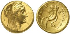 GRIECHISCHE GOLDMÜNZEN AEGYPTUS Ptolemaios II., 285-246 v. Chr. für Arsinoë II. AV-Oktodrachme (Mnaion), 253/246 v. Chr., Alexandria; 27,66 g. Kopf r. mit Diadem und Schleier, dahinter I//Doppelfüllho