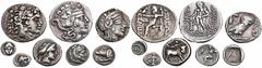GREEK COINS LOTS Griechische Silbermünzen: Enthalten sind u. a. eine Tetradrachme von Odessos (Alexandreier), eine Tetradrachme von Thasos, eine Tetradrachme von Athen (wohl Beischlag) sowie fünf klei