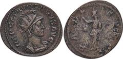 ROMAN COINS MÜNZEN DER RÖMISCHEN KAISERZEIT Carus, 282-283. Æ-Antoninian, Lugdunum; 3,97 g. Gepanzerte Büste r. mit Strahlenbinde und Helm//Pax steht l. mit Zweig und Zepter. Coh. 49; RIC 13. Etwas ko