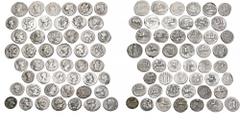 ROMAN COINS LOTS RÖMISCHER MÜNZEN Lot römischer Münzen: Das interessante Lot enthält 48 republikanische Denare und einen Quinar. Hervorzuheben sind die seltene Prägung des L. Hostilius Saserna mit der