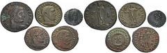 ROMAN COINS LOTS RÖMISCHER MÜNZEN Lot spätrömischer Münzen: Das Lot enthält 5 Folles des 4. Jahrhunderts. Dazu zählen jeweils eine Münze des Maximianus Galerius, des Licinius, des Constantius I., der 