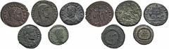 ROMAN COINS LOTS RÖMISCHER MÜNZEN Lot spätrömischer Münzen: Das Lot enthält 5 Bronzemünzen des 4. Jahrhunderts, darunter Folles und Centenionales für Licinius, Crispus, Constans, Constantius Gallus un