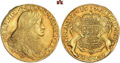 EUROPÄISCHE GOLDMÜNZEN UND -MEDAILLEN BELGIEN. FLANDERN. Karl II. von Spanien, 1665-1700. 8 Souverain d'or (Dukaton d'or) 1694, Brügge. Type IV. 44,01 g. CAROL • II • D • G • HISP • ET • INDIAR • REX 