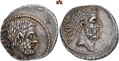 ROMAN COINS MÜNZEN DER RÖMISCHEN REPUBLIK AR-Denar, 54 v. Chr., Rom, M. Junius Brutus; 3,60 g. Kopf des L. Junius Brutus r.//Kopf des C. Servilius Ahala r. Bab. 30; BMC 3864; Crawf. 433/2; Syd. 907. A