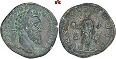 ROMAN COINS MÜNZEN DER RÖMISCHEN KAISERZEIT Didius Julianus, 193. Æ-Sesterz, Rom; 18,35 g. Kopf r. mit Lorbeerkranz//Kaiser steht l. mit Globus. BMC 28; Coh. 17; RIC 16. R Grünbraune Patina, Kratzer, 