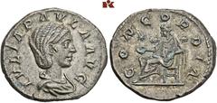 ROMAN COINS MÜNZEN DER RÖMISCHEN KAISERZEIT Antoninus IV. Elagabal, 218-222 für Julia Paula. AR-Denar, 219/220, Rom; 3,73 g. Drapierte Büste r.//Concordia sitzt l. mit Patera, davor Stern. BMC 172; Co