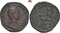 ROMAN COINS MÜNZEN DER RÖMISCHEN KAISERZEIT Severus Alexander, 222-235 für Orbiana. Æ-Sesterz, 225, Rom; 27,07 g. Drapierte Büste r. mit Diadem//Concordia sitzt l. mit Patera und Doppelfüllhorn. BMC 2