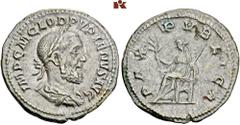 ROMAN COINS MÜNZEN DER RÖMISCHEN KAISERZEIT Pupienus, 238. AR-Denar, Rom; 3,2 g. Drapierte Büste r. mit Lorbeerkranz//Pax sitzt l. mit Zweig und Zepter. BMC 46; Coh. 22; RIC 4. Sehr schön