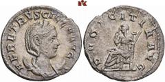 ROMAN COINS MÜNZEN DER RÖMISCHEN KAISERZEIT Traianus Decius, 249-251 für Herennia Etruscilla. AR-Antoninian, Rom; 3,84 g. Drapierte Büste r. mit Diadem auf Mondsichel//Pudicitia sitzt l. mit Zepter un
