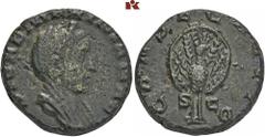 ROMAN COINS MÜNZEN DER RÖMISCHEN KAISERZEIT Valerianus, 253-260 für Diva Mariniana. Æ-As, 256, Rom; 9,34 g. Drapierte Büste r. mit Schleier und Diadem//Pfau v. v. Coh. 8; MIR 224; RIC 11. R Knapper Sc