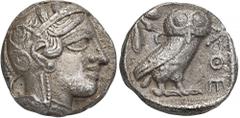 GREEK COINS GREEK COINS ATTICA ATHEN. AR-Tetradrachme, um 420/405 v. Chr.; 16,91 g. Athenakopf r. mit attischem Helm//In Incusum: Eule r., dahinter Olivenzweig und Mondsichel. Flament Gruppe III. Sehr