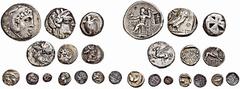 GREEK COINS GREEK COINS LOTS Enthalten sind zwei Tetradrachmen (Athen; Alexandreier von Aspendos), zwei Statere (Aegina; Leukas) sowie neun kleinere Nominale. Sehr interessantes Objekt, bitte besichti