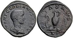 ROMAN COINS ROMAN COINS MÜNZEN DER RÖMISCHEN KAISERZEIT Balbinus und Pupienus, 238 für Gordianus III. Æ-Sesterz, Rom; 22,41 g. Drapierte Büste r.//Priestergeräte. BMC 64; Coh. 183; RIC 3. R Felder lei