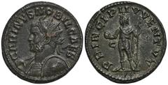 ROMAN COINS ROMAN COINS MÜNZEN DER RÖMISCHEN KAISERZEIT Carus, 282-283 für Carinus. Æ-Antoninian, Lugdunum; 3,52 g. Gepanzerte Büste l. mit Strahlenbinde, Speer und Schild//Prinz steht l. mit Globus u