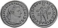 ROMAN COINS ROMAN COINS MÜNZEN DER RÖMISCHEN KAISERZEIT Maximinus II. Daia, 305-313. Æ-Follis, 305/306, Treveri, 12 a Emission; 10,21 g. Drapierte Büste r. mit Lorbeerkranz//Genius steht l. mit Patera
