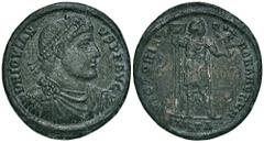 ROMAN COINS ROMAN COINS MÜNZEN DER RÖMISCHEN KAISERZEIT Jovianus, 363-364. Æ-Doppelmaiorina, Antiochia, 1. Offizin; 8,13 g. Drapierte Büste r. mit Perldiadem//Kaiser steht fast v. v., Kopf r., mit Sta