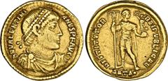 ROMAN COINS ROMAN COINS MÜNZEN DER RÖMISCHEN KAISERZEIT Valentinianus I., 364-375. AV-Solidus, 364/367, Antiochia, 1. Offizin; 4,38 g. Drapierte Büste r. mit Perldiadem//Kaiser steht r. mit Christogra
