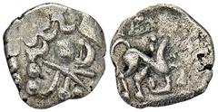 CELTIC COINS GERMANIA ANONYM. AR-Quinar, Prager Typ, 1. Jahrhundert v. Chr.; 1,17 g. Stilisierter Kopf l.//Pferd r., darüber Buckel. Kellner vergl. Taf. 61 Nr. 2317; Slg. Flesche vergl. 382. Prägeschw
