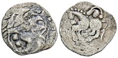 CELTIC COINS GERMANIA VINDELIKER. AR-Quinar (Büschelquinar), 1. Jahrhundert v. Chr.; 1,71 g. Kopf l.//Pferd l., oben Torques und Kugel. Kellner Gruppe A; Slg. Flesche -. R Min. korrodiert, Prägeschwäc