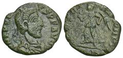ROMAN COINS MÜNZEN DER RÖMISCHEN KAISERZEIT Eugenius, 392-394. Æ-Nummus, Aquileia, 1. Offizin; 0,94 g. Drapierte Büste r. mit Perldiadem//Victoria geht l. mit Kranz und Palmzweig. Paolucci/Zub 805; RI
