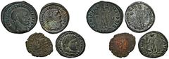 ROMAN COINS LOTS RÖMISCHER MÜNZEN Lot römischer Münzen: Das Lot enthält einen Antoninian des Tetricus (RIC 270), sowie drei spätantike Folles (2x Constantinus I., 1x Maximinus II. Daia). 4 Stück. Teil