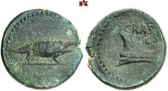 DIE SAMMLUNG DR. W. R., TEIL 7 CRETA. Æ, Dupondius, circa 37-34 BC, KNOSSOS (?), M. Licinius Crassus, 27 mm, 10.40 g. Crocodile on line r.//CRAS | C S, prow r. Bab. 2 var. (Canidia); RPC 914 var.; Svo