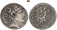 DIE SAMMLUNG DR. W. R., TEIL 7 SYRIA. AR, tetradrachm, year 5 of the Caesarean Era (= 45/44 BC), ANTIOCHIA, In the name and types of the Seleucid king Philippos I Philadelphos, 26 mm, 14.89 g. Diademe