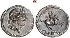 DIE SAMMLUNG DR. W. R., TEIL 8 IMPERATORISCHE PRÄGUNGEN. C. Julius Caesar und seine Verbündeten. C. Julius Caesar, † 44 v. Chr.: Prägungen zu Lebzeiten. AR-Denar (keltische Imitation), nach 82 v. Chr.