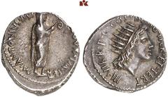 DIE SAMMLUNG DR. W. R., TEIL 8 IMPERATORISCHE PRÄGUNGEN. Die Triumviren und ihre Verbündeten. Marc Anton und sein Umfeld. Marc Anton, † 30 v. Chr. AR-Denar, 38 v. Chr., Athen (?); 3,85 g. Marcus Anton