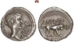 DIE SAMMLUNG DR. W. R., TEIL 8 IMPERATORISCHE PRÄGUNGEN. Die Triumviren und ihre Verbündeten. Marc Anton und sein Umfeld. Fulvia. AR-Quinar, 42 v. Chr., Lugdunum; 2,02 g. Victoriakopf (mit den Zügen F