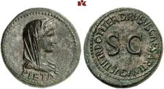 DIE SAMMLUNG DR. W. R., TEIL 8 RÖMISCHES KAISERREICH: JULISCH-CLAUDISCHES HERRSCHERHAUS. Livia. Æ-Dupondius, 22/23, Rom; 15,00 g. Verschleierte Büste der Livia als Pietas r.//SC. BMC 98; Coh. 1; RIC² 