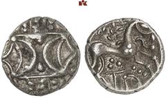 KELTISCHE MÜNZEN BRITANNIA. ICENI. Antedios, 10-30. AR-Unit; 1,18 g. Halbmondmuster auf vertikalem Kranz//Pferd r., darunter Monogramm. Rudd, Ancient British Coins 1645; van Arsdell 711-1. Min. korrod