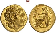 GRIECHISCHE MÜNZEN THRACIA. KÖNIGREICH. Lysimachos, 323-281 v. Chr. AV-Stater, posthum (?), unbestimmte Münzstätte; 8,48 g. Alexanderkopf r. mit Diadem und Ammonshorn// Athena Nikephoros sitzt l., dav