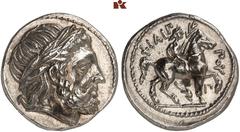 GRIECHISCHE MÜNZEN MACEDONIA. KÖNIGREICH. Philippos II., 359-336 v. Chr. AR-Tetradrachme, posthum, 323/315 v. Chr., Amphipolis; 14,44 g. Zeuskopf r. mit Lorbeerkranz// Reiter r. mit Zweig, unten Delph