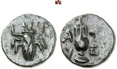 GRIECHISCHE MÜNZEN ATTICA. ATHEN. Æs, 140/90 v. Chr.; 1,08 g. Zikade//Amphore mit Palmzweig. Hoover 1750; Kroll/Walker 108. Gutes sehr schön Exemplar der Auktion CNG 50, Lancaster 1999, Nr. 713; der A